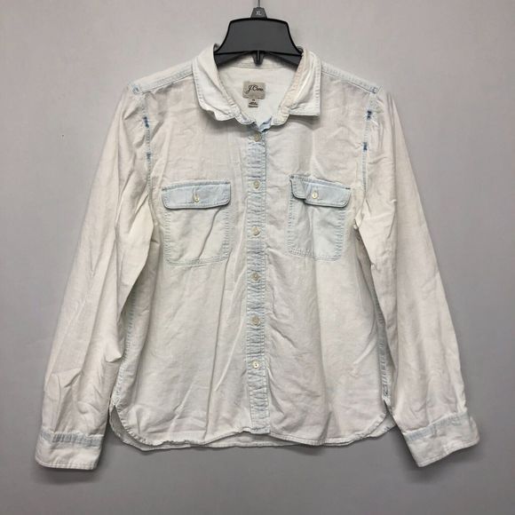 J Crew Women Bleached-out chambray Shirt Blouse Top Size 14 Cotton B239 -2 - Picture 9 of 16